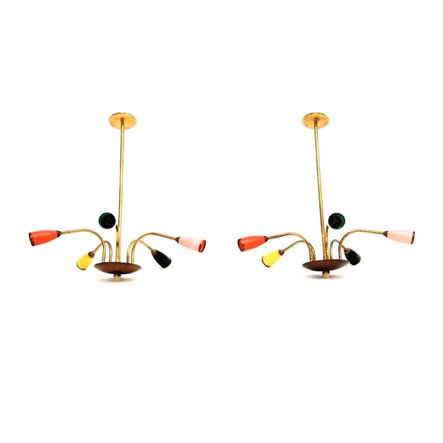 Vintage Italian Brass Chandeliers from Stilnovo, 1950s, Set of 2 For Sale - Image 9 of 9