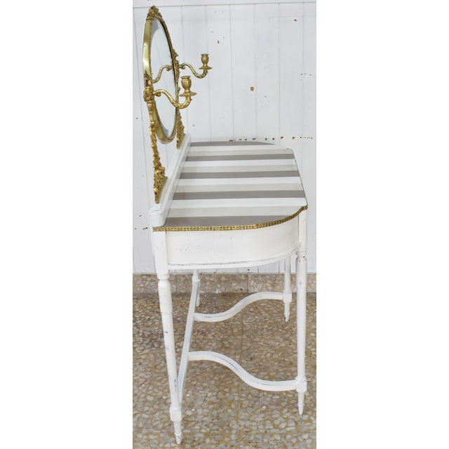 Louis XVI French Dressing Table with Gilt Oval Mirror, 1960s For Sale - Image 3 of 6