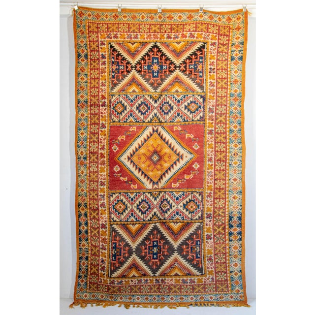 1960s Handwoven vintage Moroccan Berber Tribal Boujad rug, nicely aged with vivid colors.Beautiful Boujad Moroccan hand...