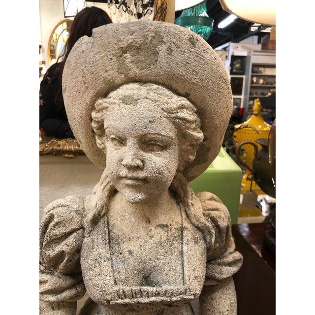 Antique Cast Stone Garden Statue of Young Woman on Base Chairish