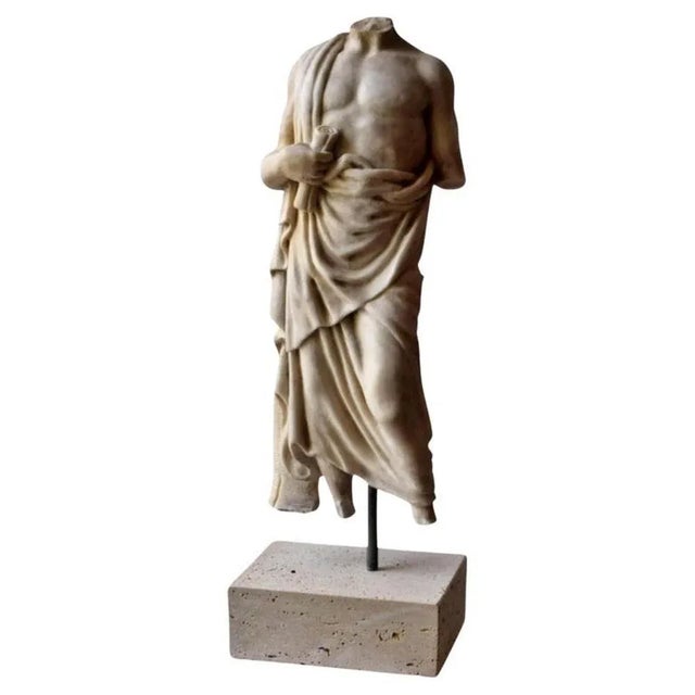 Gray 20th Century Italian Esculapio Acefalo Carrara Marble Sculpture For Sale - Image 8 of 9