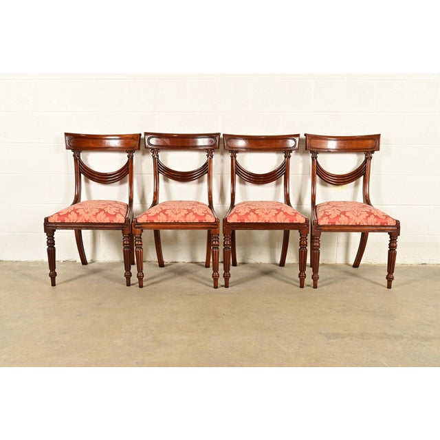 Baker Furniture Style English Regency Carved Mahogany Dining Chairs, Set of Four For Sale - Image 12 of 12
