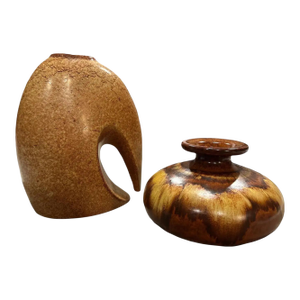 Two 1970s Modernist Brown Ceramic Italian Vases by Giovanni Bertoncello