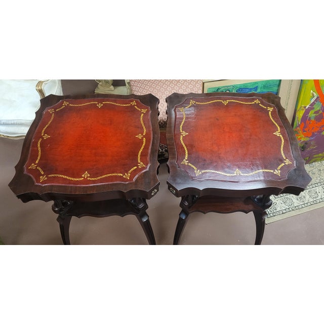 Pair 1940s Red Leather Top Side Table For Sale - Image 12 of 13