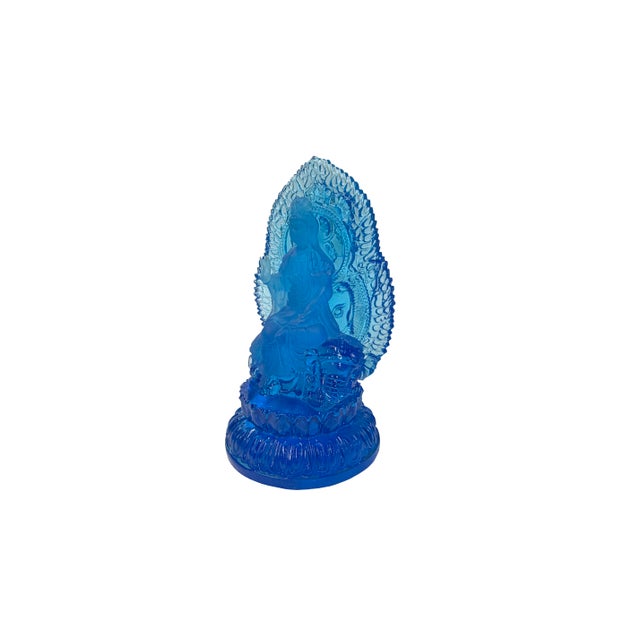 Blue 5.25" Crystal Blue Bodhisattva Samantabhadra on Elephant Figure For Sale - Image 8 of 10