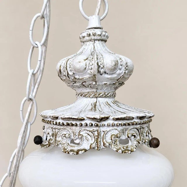White Late 20th Century Hollywood Regency Milk Glass Swag Lamp Sculptural Globe Newly Rewired For Sale - Image 8 of 12