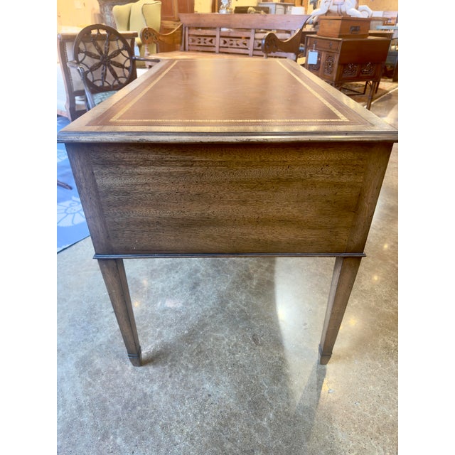Brown Smith & Watson Custom Made Red Tooled Leather Top Writing Desk For Sale - Image 8 of 8