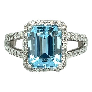 Natural Topaz Diamond Ring 6.5 14k W Gold 5.17 TCW Certified For Sale