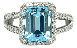 Natural Topaz Diamond Ring 6.5 14k W Gold 5.17 TCW Certified