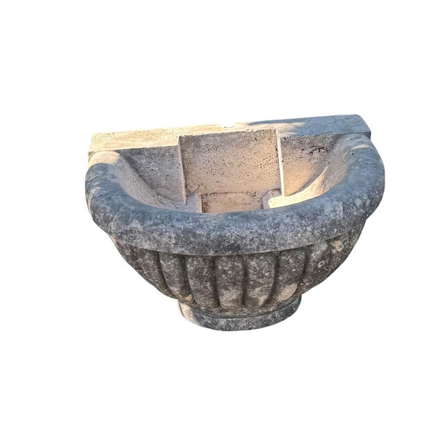 Carved Limestone Fluted Sink or Fountain Basin With Aged Patina For Sale - Image 4 of 12