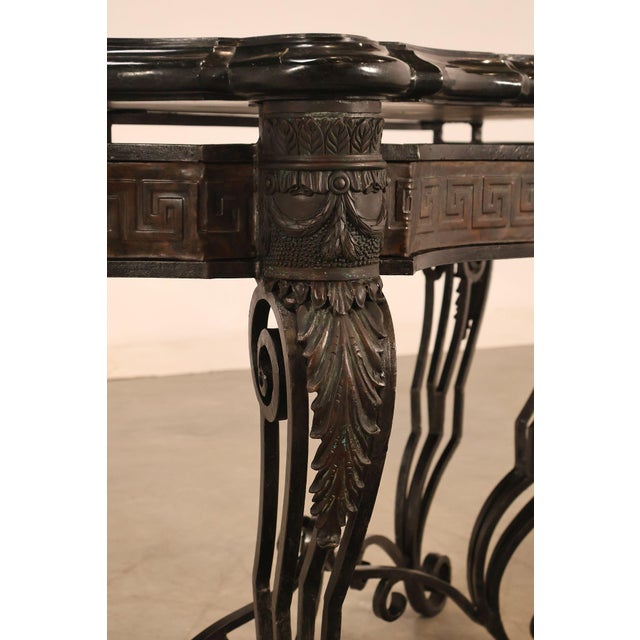 Black Maitland Smith Greek Key Console Table With Tessellated Marble Top For Sale - Image 8 of 18
