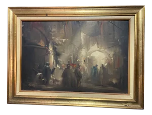 Figureative Scene, 1920s-1940s, Oil on Canvas, Framed