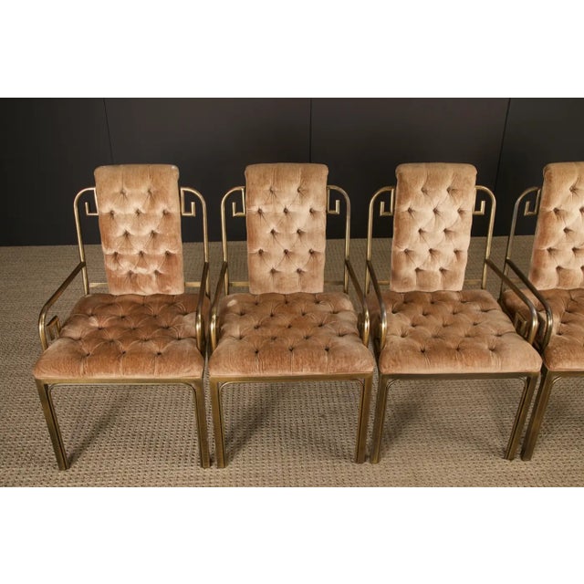 Textile Greek Key Brass & Velvet Dining Chairs by Mastercraft, C. 1970 Italy, Set of 6 For Sale - Image 7 of 18