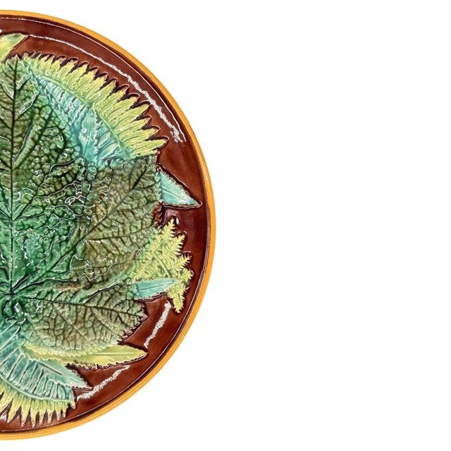 Victorian George Jones Majolica Maple Leaf and Ferns Plate on a Brown Ground, Ca. 1870. For Sale - Image 3 of 7
