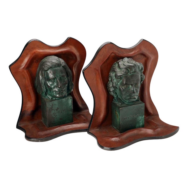 Bronze and Leather Bookends, Set of 2 For Sale