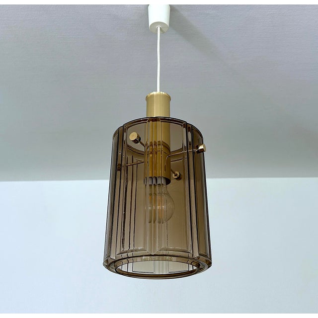 Mid-Century Modern Vintage Pendant Light in Smoked Glass from Glashütte Limburg, 1970s For Sale - Image 3 of 13