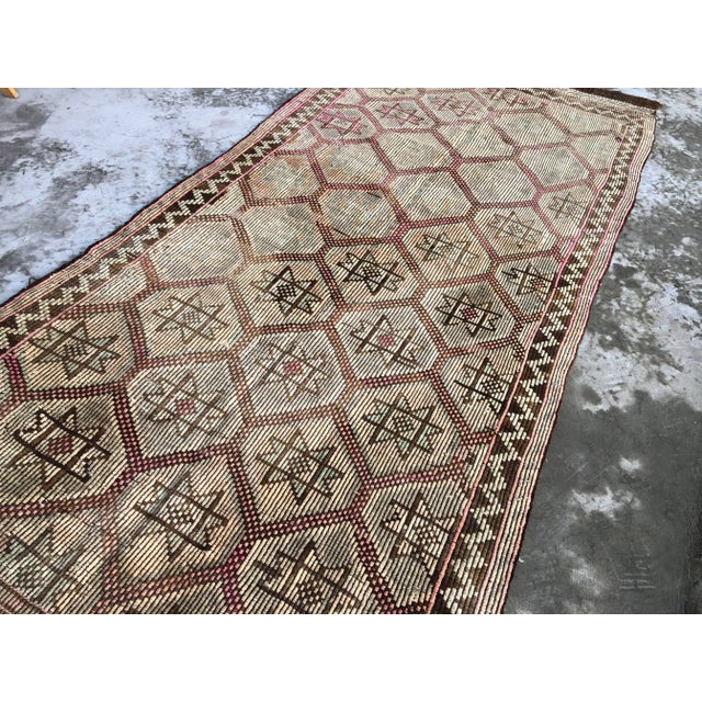 Art Deco 1960s Vintage Handwoven Tribal Kilim Rug - 5′1″ × 11′7″ For Sale - Image 3 of 11