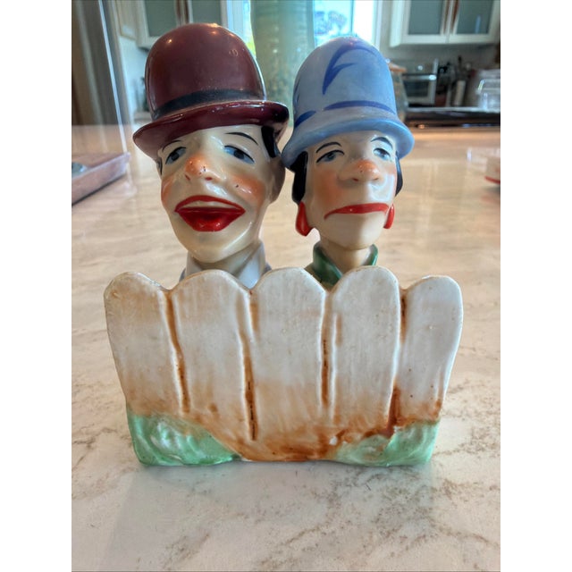 Ceramic Vintage Art Deco German Porcelain Bottle Stopper Set Picket Fence Character 30s For Sale - Image 7 of 7