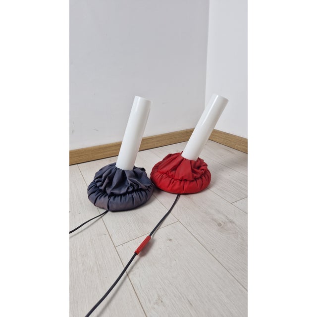 Sirrah Cloche Table Lamps in Red and Black Fabric by De Pas Durbino & Lomazzi for Sirrah, 1982, Set of 2 For Sale - Image 4 of 18