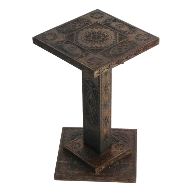 Small Antique Dutch Hand Carved Wooden Pedestal For Sale