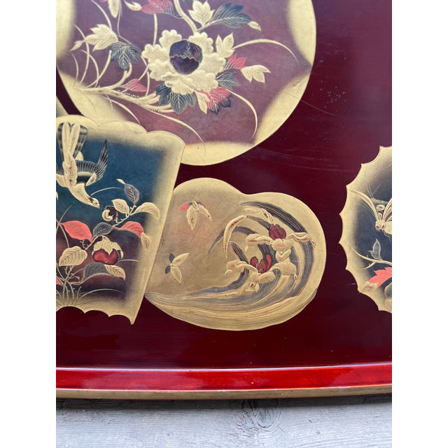Red Antique Large Scale Japanese Lacquer & Gilt Decorated Tray For Sale - Image 8 of 11