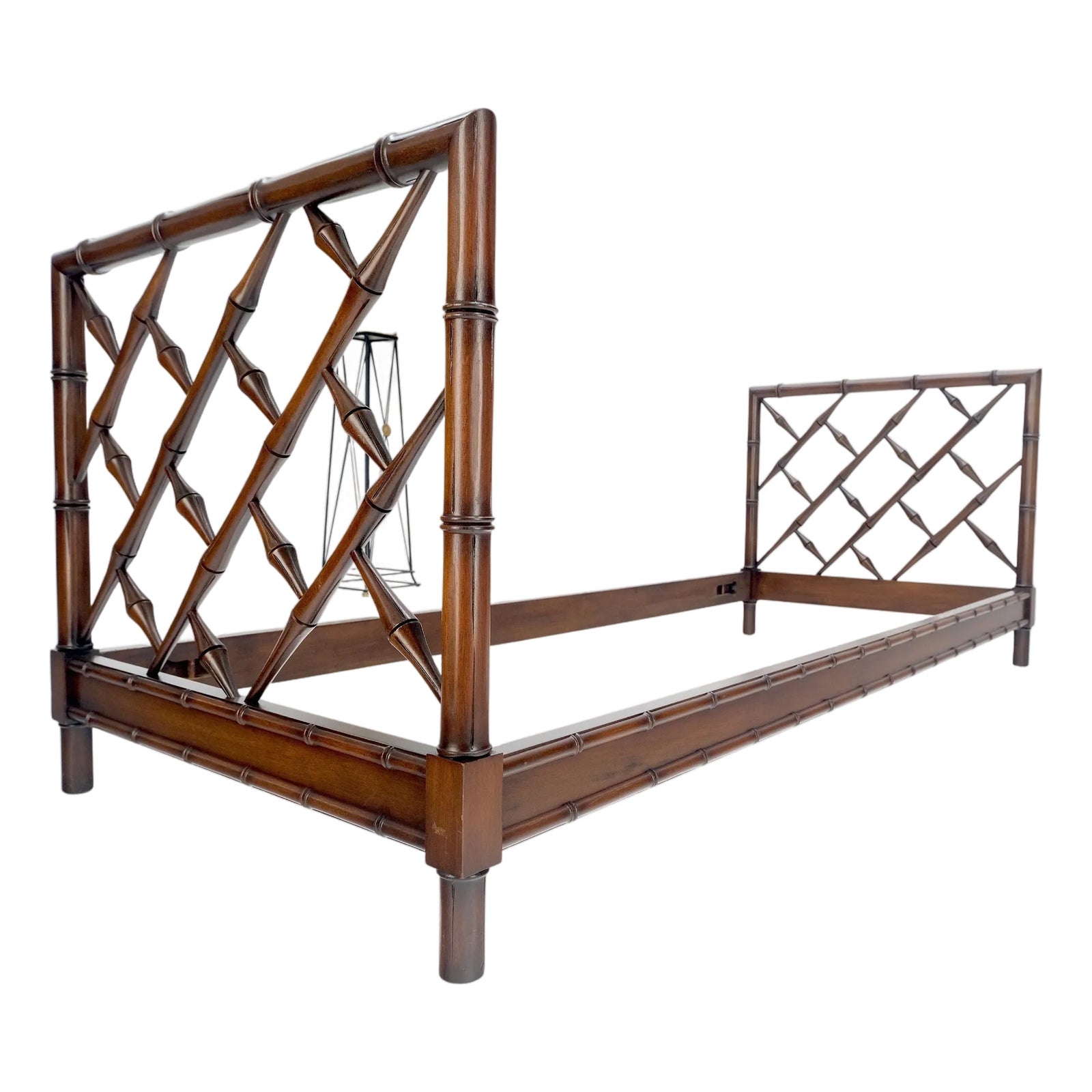 Faux Bamboo Carved Walnut Wood Rails Decorative Daybed Sofa Bench Frame ...