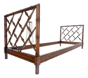 Faux Bamboo Carved Walnut Wood Rails Decorative Daybed Sofa Bench Frame