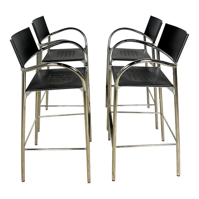 Vintage 1980s Carlo Bertoli Breeze Barstools With Perforated Seats - Set of 4 For Sale