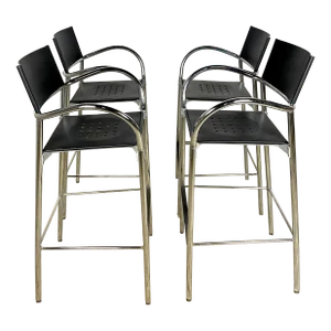 Vintage 1980s Carlo Bertoli Breeze Barstools With Perforated Seats - Set of 4