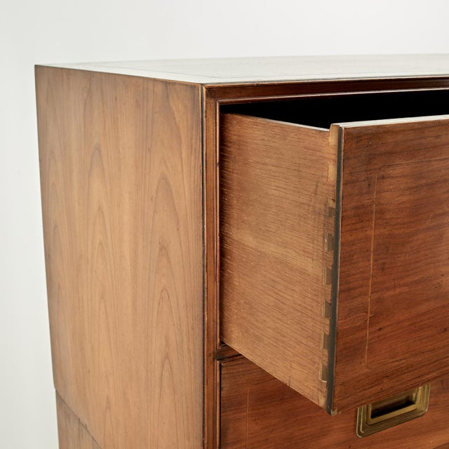 Wood Vintage Campaign Chest of Drawers by Baker For Sale - Image 7 of 13