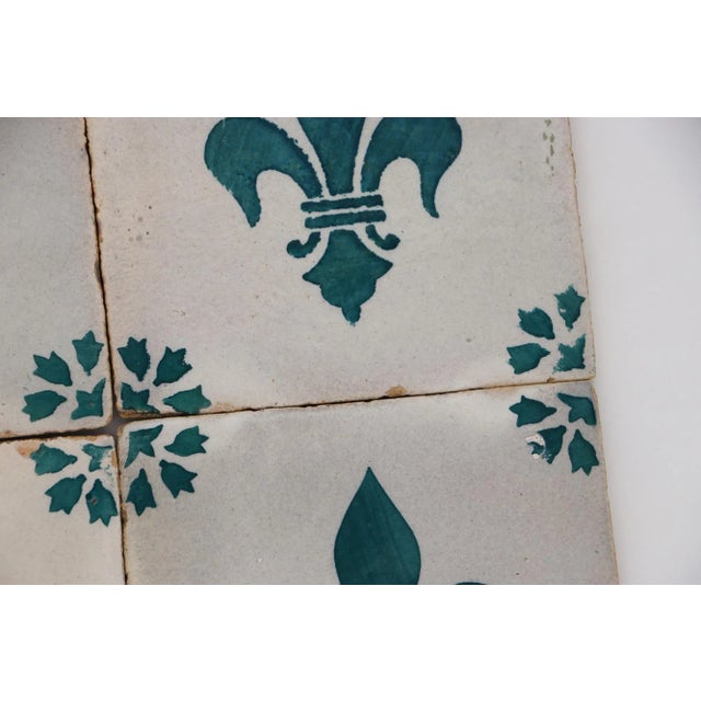 Ceramic 19th Century Fleur De Lis Set of Four Tiles, Antique, Portuguese For Sale - Image 7 of 12