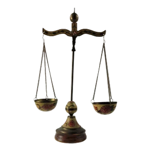 1970s Vintage Etched Brass Scales of Justice, Display, Apothecary Hand Painted Details