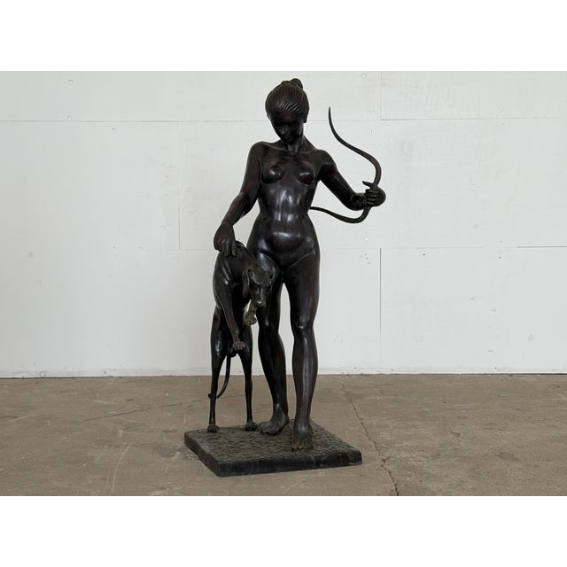 Black Nude Figure of Diana the Huntress with Greyhound, Late 20th Century, Bronze For Sale - Image 8 of 8