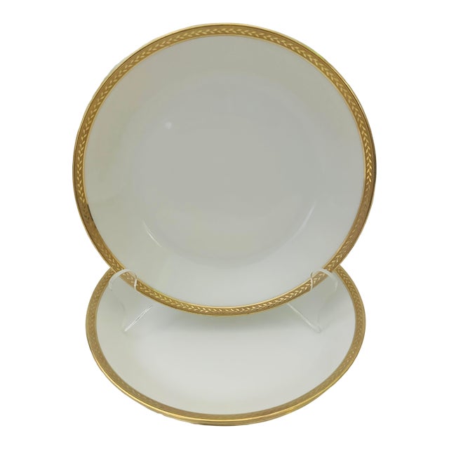 Vintage Set of 3 Gold Trim Vignaud Limoges Soup Bowls For Sale