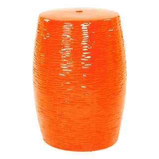 Sinclair Orange Glaze Ripple Garden Stool For Sale