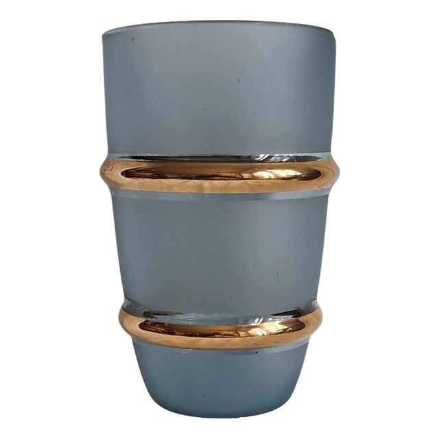 Art Deco Glass Vase with Blue Glass and Gold-Colored Stripes, 1930s For Sale