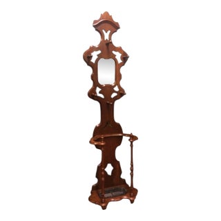 Antique Hall Tree, Victorian Hat Rack With Umbrella Stand For Sale