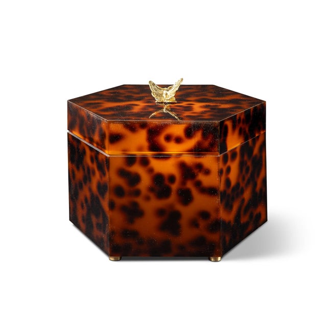 Port 68 Venetian Tortoise Hex Box with Butterfly For Sale - Image 4 of 4