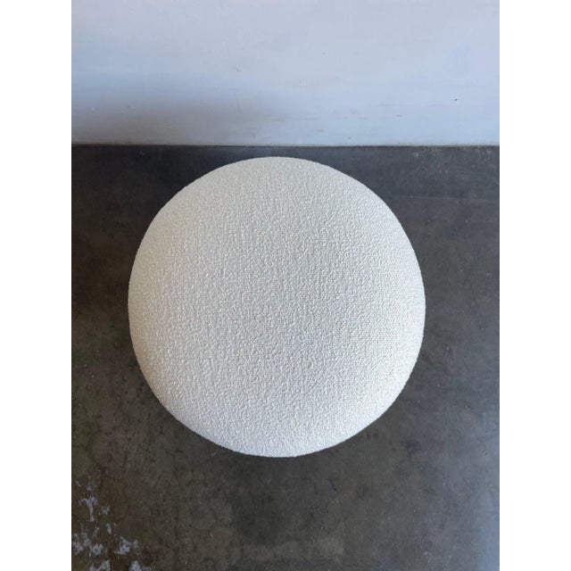 W24 D24 H18 Custom made in house, this model has white textured fabric in a Boucle style. Multiples available