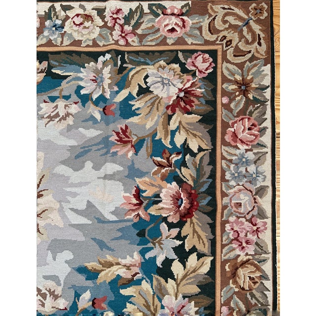 Vintage Aubusson Style Floral Needlepoint Tapestry Textile/Rug 46 1/4" X 71" For Sale In Houston - Image 6 of 8