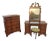 Mid Century Mahogany Chippendale/Georgian Style Vanity With Swinging Mirror and Round Upholstered Stool With Original Tags, 2 Pieces For Sale