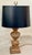Neoclassical-Style Faux Wood Urn Table Lamp, Detailed Baluster Pedestal & Contrasting Opaque Black Drum Shade For Sale In San Antonio - Image 6 of 11