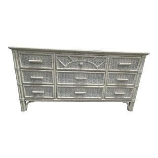 1980s Henry Link Sunburst Wicker and Faux Bamboo Triple Dresser For Sale
