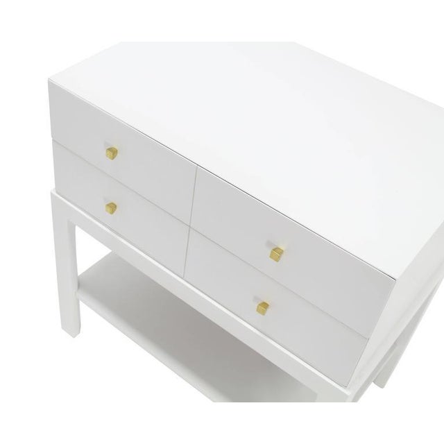 White Mid-Century Modern White Lacquer Diamond Shape Brass Dimond Pulls Two Drawer Nightstand For Sale - Image 8 of 10