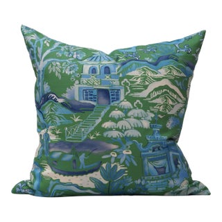 Gardens of Chinoise Herbal Green Pillow For Sale