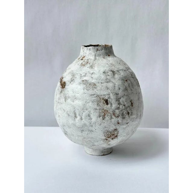 Contemporary Grey Stoneware Coiled Moon Jar by Elena Vasilantonaki For Sale - Image 3 of 6