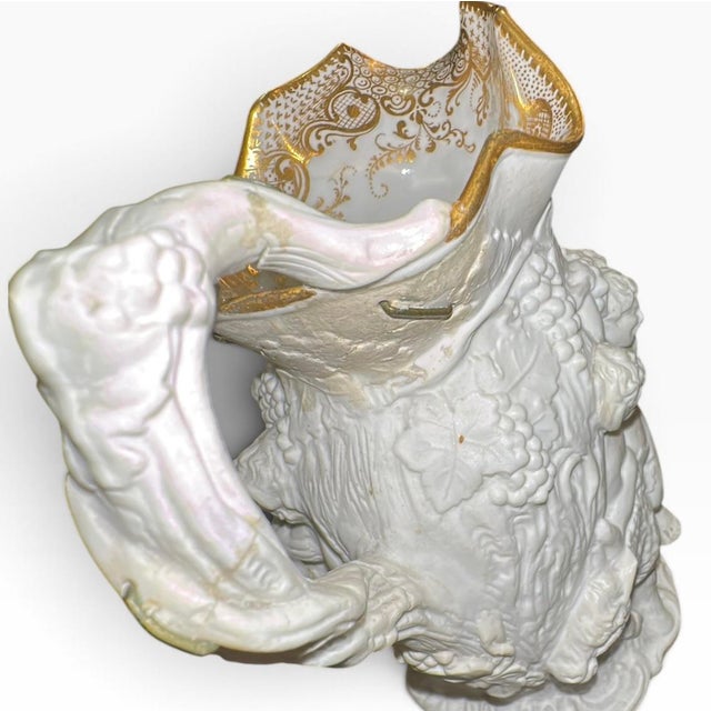 Ceramic Circa 1850 Jacob Petit Silenus Bacchus Relief Porcelain & Gilt Pitcher For Sale - Image 7 of 12