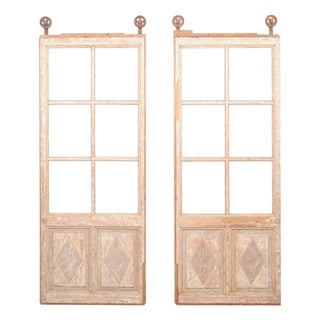Tall Antique Pair French Doors on Rollers For Sale
