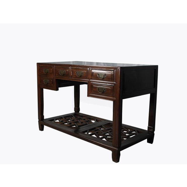 Chinese Vintage 5 Drawers With Cracked Ice Foot Rest Desk For Sale - Image 3 of 9