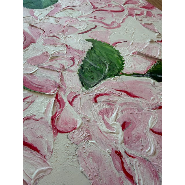 Spring in Full Bloom High Textured Acrylic Impasto Painting, Ivory, Blush, Green For Sale - Image 4 of 18